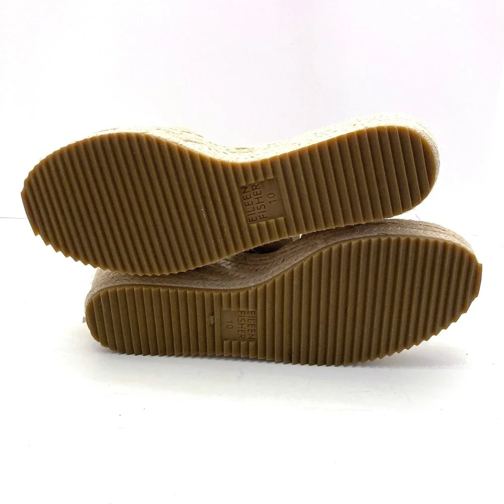 Eileen Fisher Leather Espadrille 'Willow' Wedge Heel Sandals Womens 10 Beige